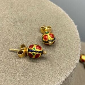 Damen-Schmuckset: Kette und Ohrringe aus 8kt und 18kt Gold mit Emaille